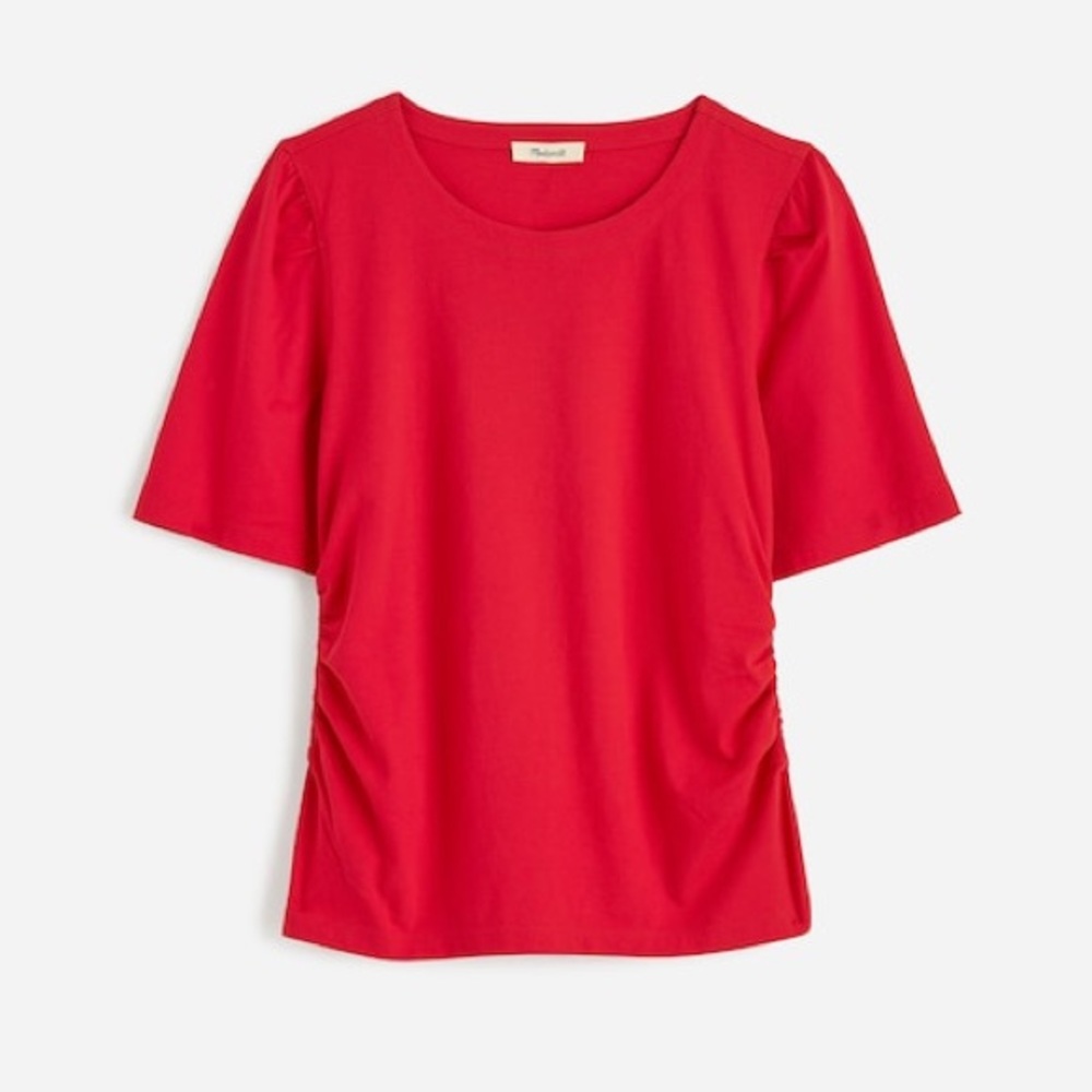 NWT Madewell Side-Cinch Puff-Sleeve Tee Small Red